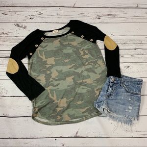 Camo Long Sleeve Top w/ Elbow Patch Detail